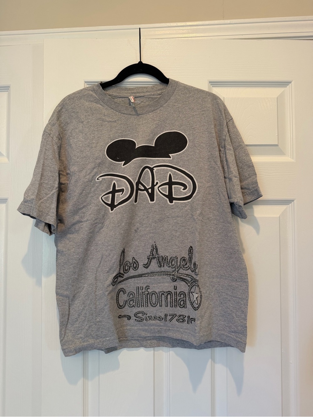Disney Dad Mickey Mouse Ears Los Angeles California Graphic Tee Gray Large L